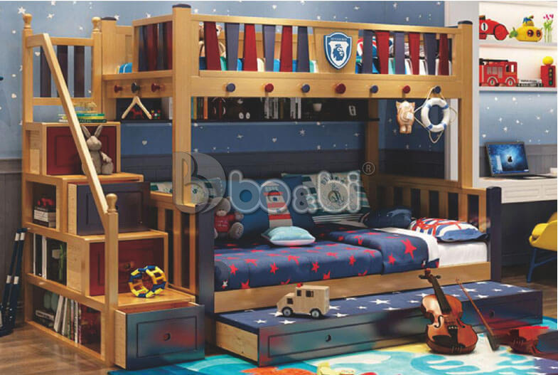 Giường tầng trẻ em gỗ thông có cầu trượt BB BABY108-1